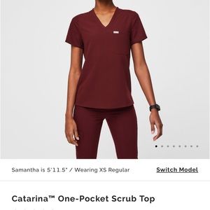 Figs Catarina One Pocket Scrub Top Burgandy XXS